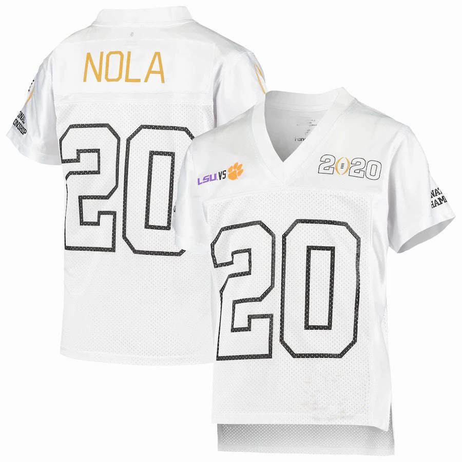 #20 L.Tigers vs Clemson Tigers Fanatics Branded 2020 CFP National Championship Matchup Replica Jersey White Football Jersey Stitched American College Jerseys