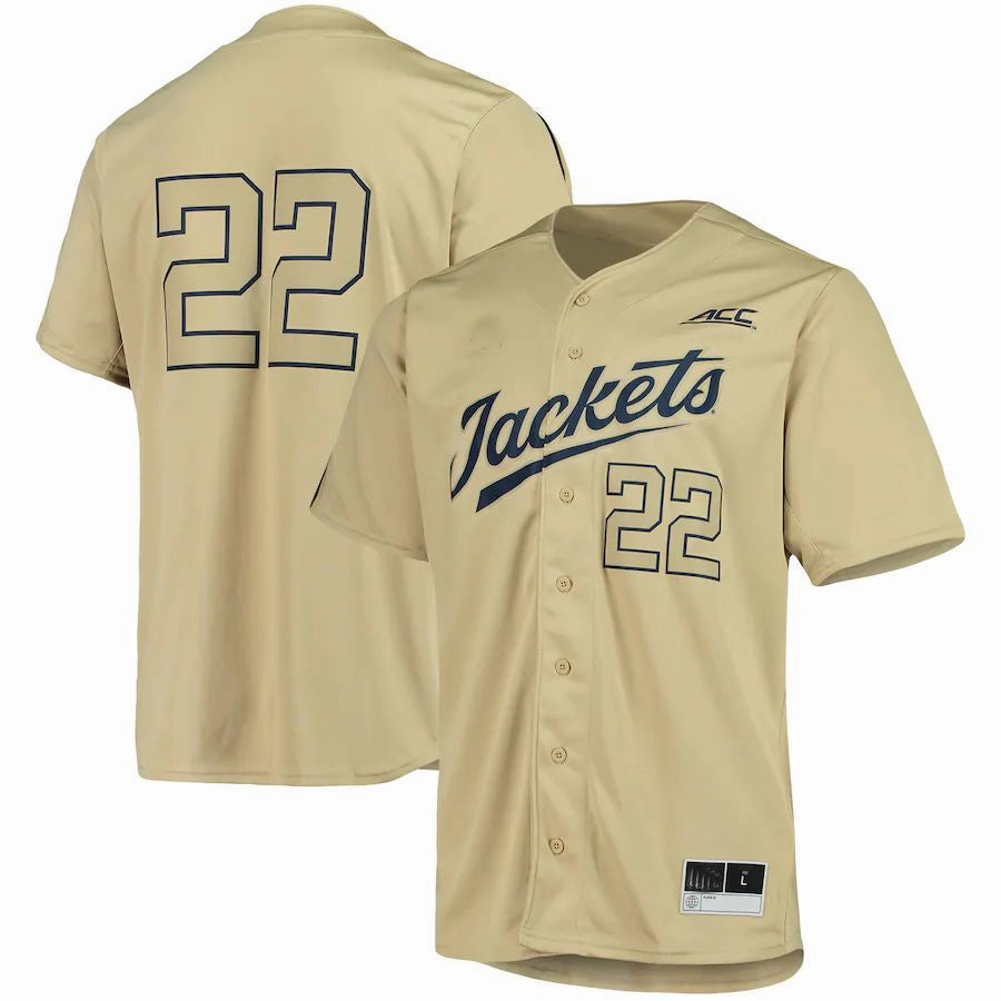 #22 GATech Yellow Jackets Button-Up Baseball Jersey Gold Stitched American College Jerseys