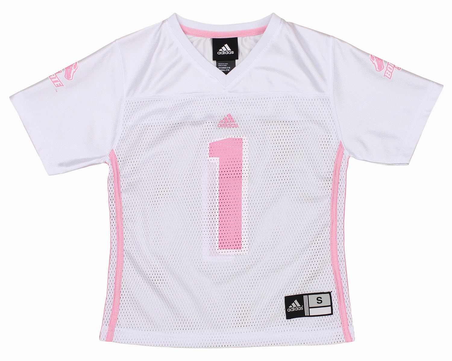 adidas Boise State Broncos NCAA Youth Girl's #1 Fashion Jersey Shirt, White/Pink