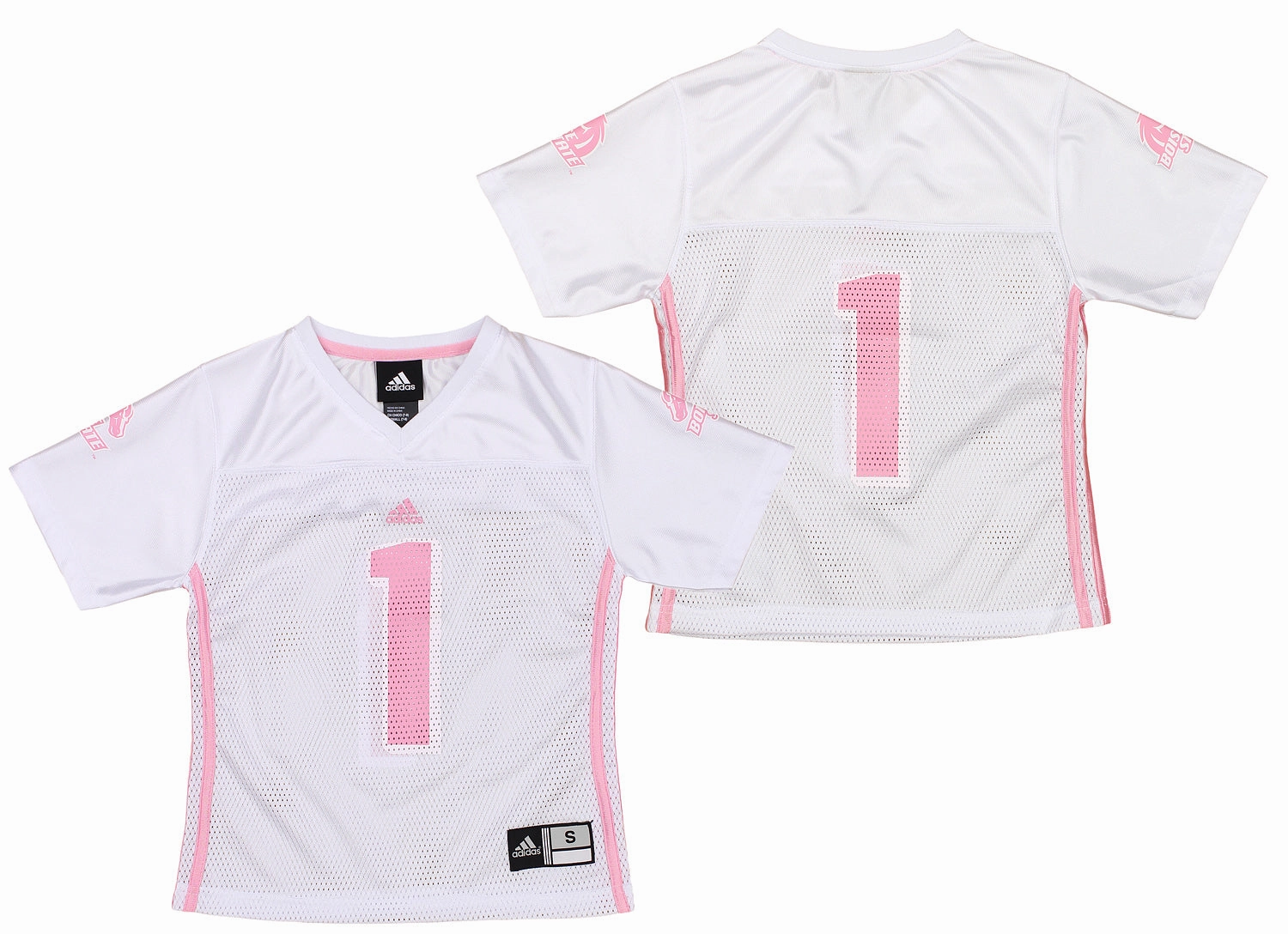 adidas Boise State Broncos NCAA Youth Girl's #1 Fashion Jersey Shirt, White/Pink