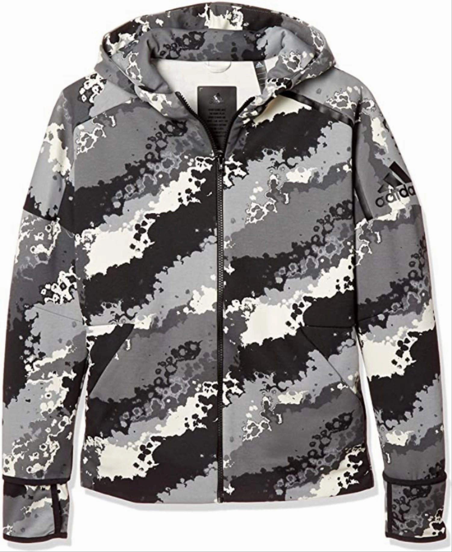 adidas Boys Youth (8-20) Z.N.E. All-Over-Print Graphic Full Zip Hooded Jacket, White/Grey