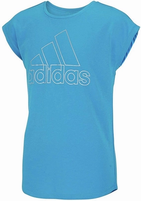 adidas Girl's Youth Drop Shoulder T-Shirt, Shock Cyan, Small 8