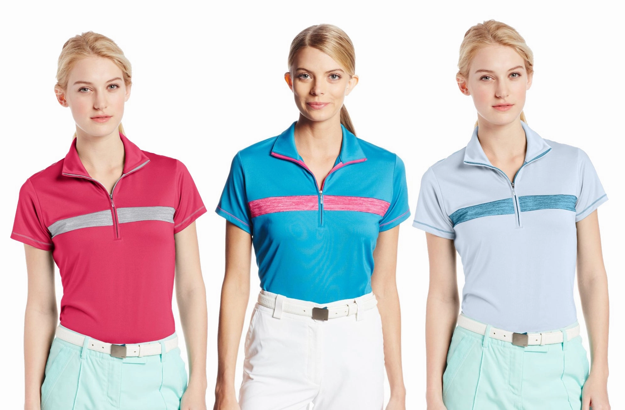 Adidas Golf Women's Puremotion Textured Print Zip Polo Shirt - Three Colors