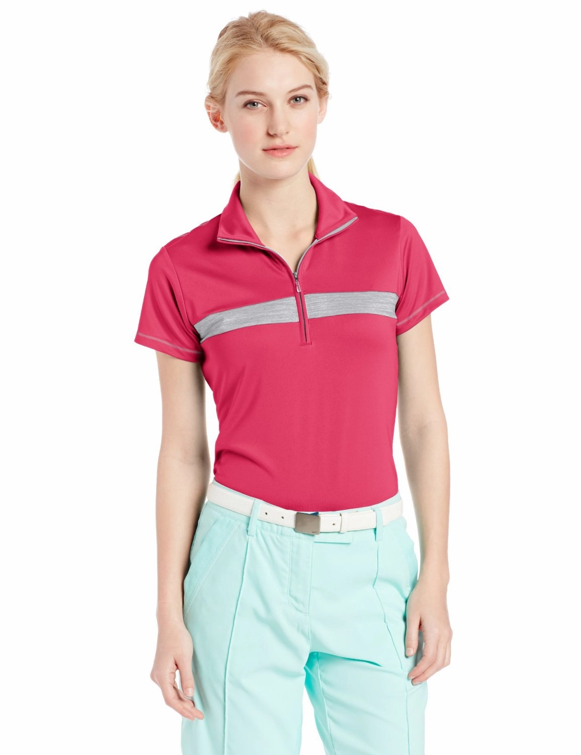 Adidas Golf Women's Puremotion Textured Print Zip Polo Shirt - Three Colors