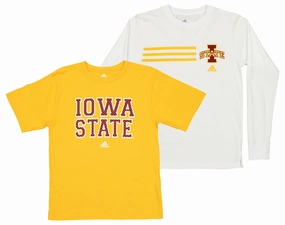 adidas Iowa State Cyclones NCAA Youth Boy's 2 Piece Tee Set, White/Gold