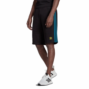 Adidas Men's 3-Stripes Sweat Shorts, Black/Active Teal/Acid Yellow