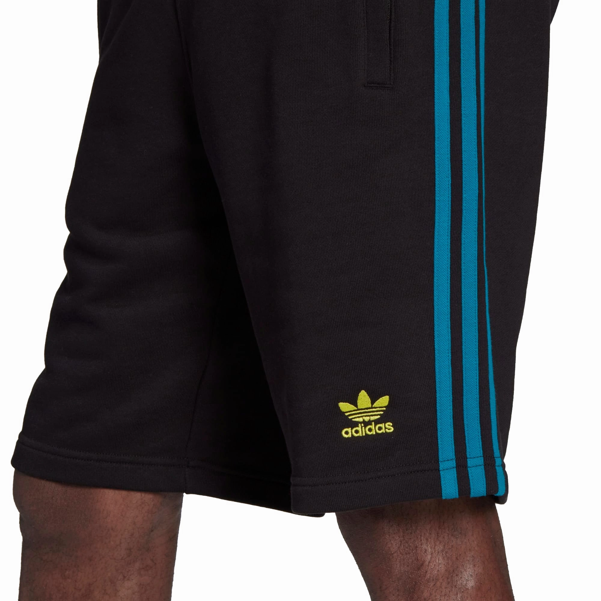 Adidas Men's 3-Stripes Sweat Shorts, Black/Active Teal/Acid Yellow