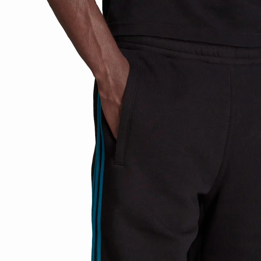 Adidas Men's 3-Stripes Sweat Shorts, Black/Active Teal/Acid Yellow