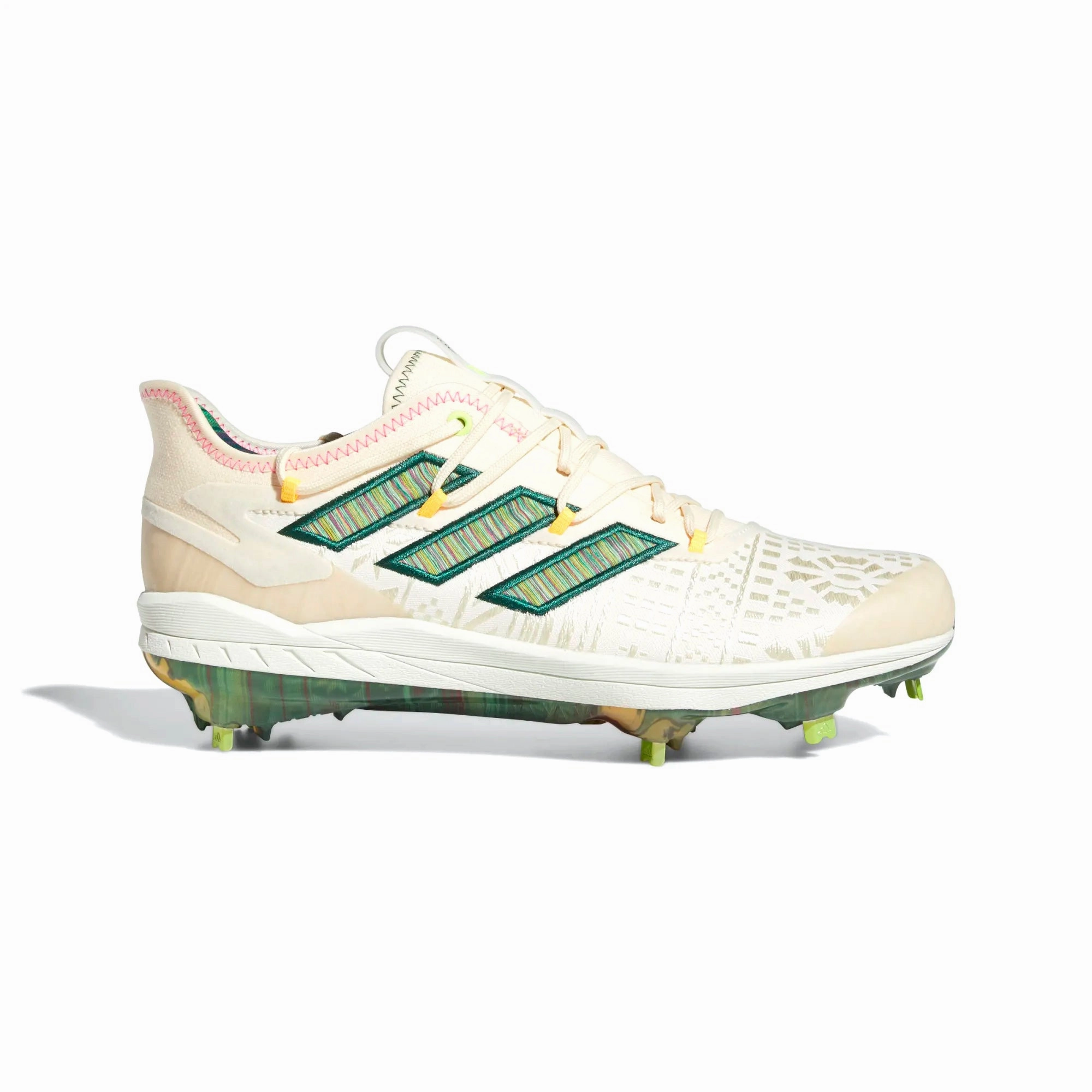 Adidas Men's Adizero Afterburner 8 Hispanic Heritage Cleats, Wonder White/Collegiate Green/Signal Green