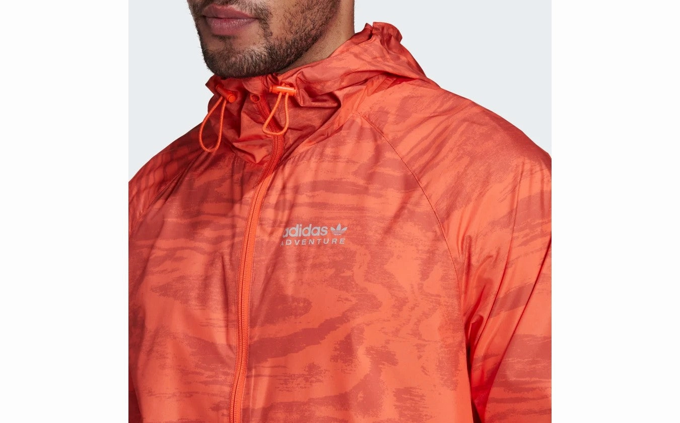Adidas Men's Adventure Woodwave Windbreaker, Semi Solar Red/Altered Amber