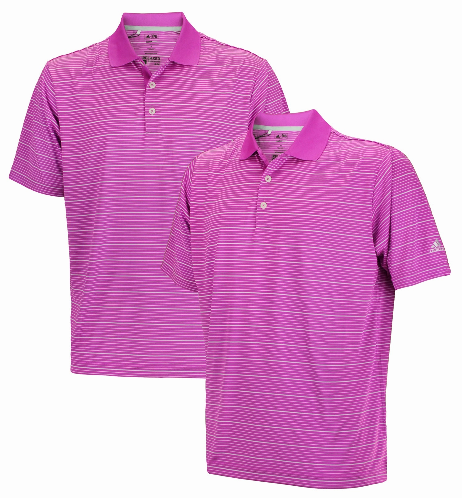Adidas Men's Climalite Two Color Striped Golf Polo Shirt, Hibiscus / White