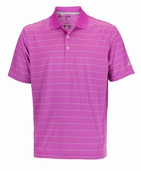 Adidas Men's Climalite Two Color Striped Golf Polo Shirt, Hibiscus / White