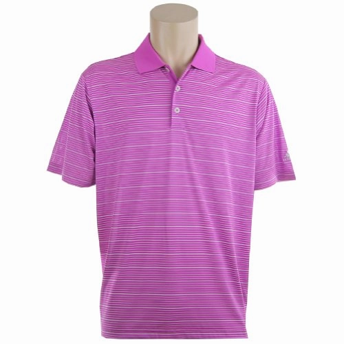 Adidas Men's Climalite Two Color Striped Golf Polo Shirt, Hibiscus / White