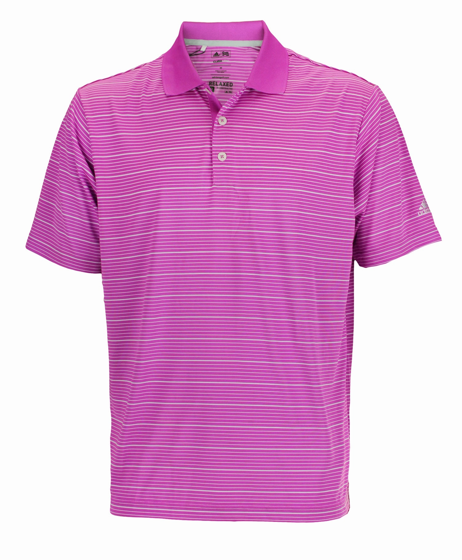 Adidas Men's Climalite Two Color Striped Golf Polo Shirt, Hibiscus / White