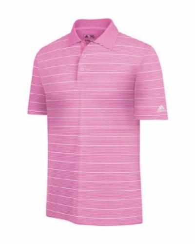 Adidas Men's Climalite Two Color Striped Golf Polo Shirt, Hibiscus / White