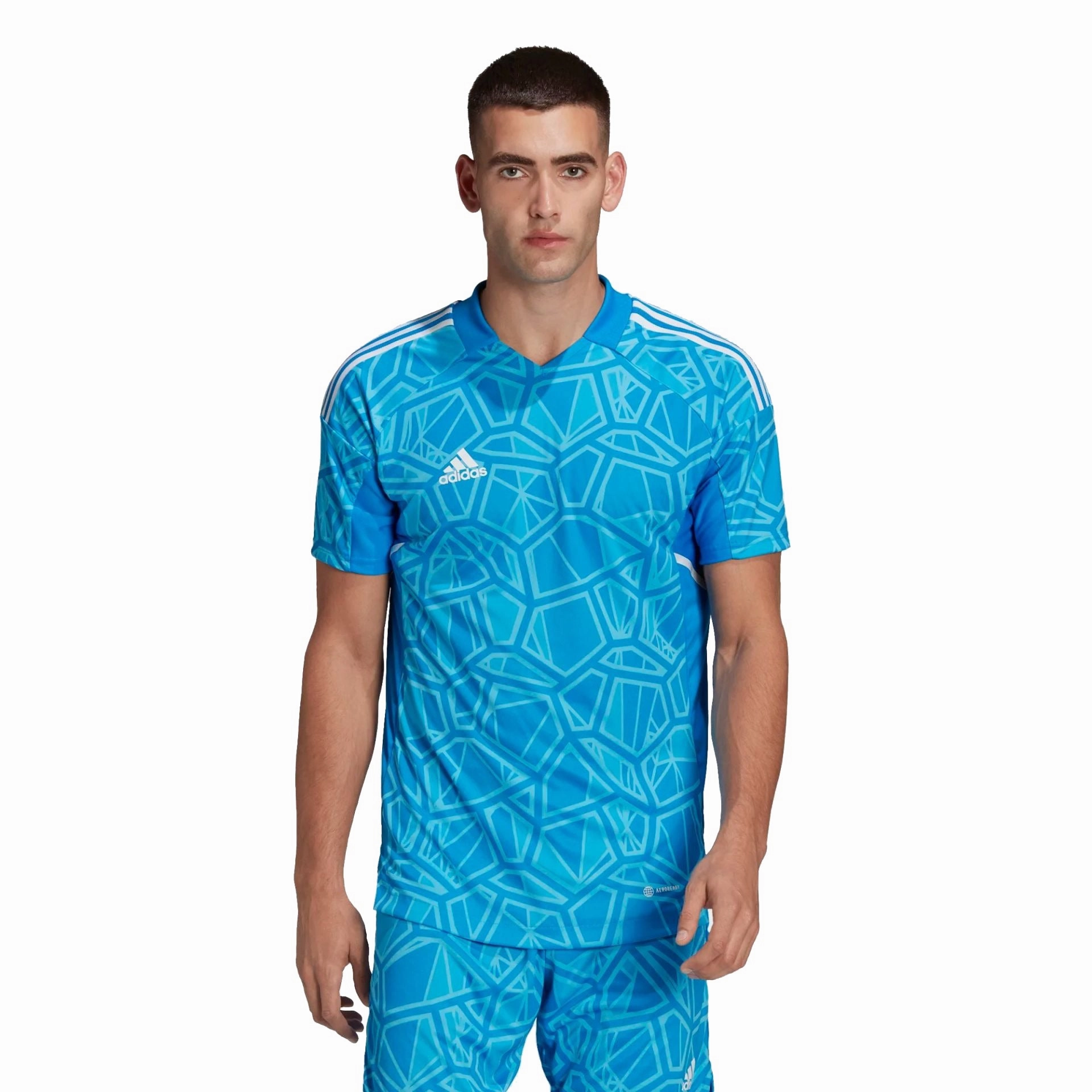 Adidas Men's Condivo 22 Goal Keeper Short Sleeve Soccer Jersey, Blue Rush