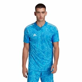 Adidas Men's Condivo 22 Goal Keeper Short Sleeve Soccer Jersey, Blue Rush
