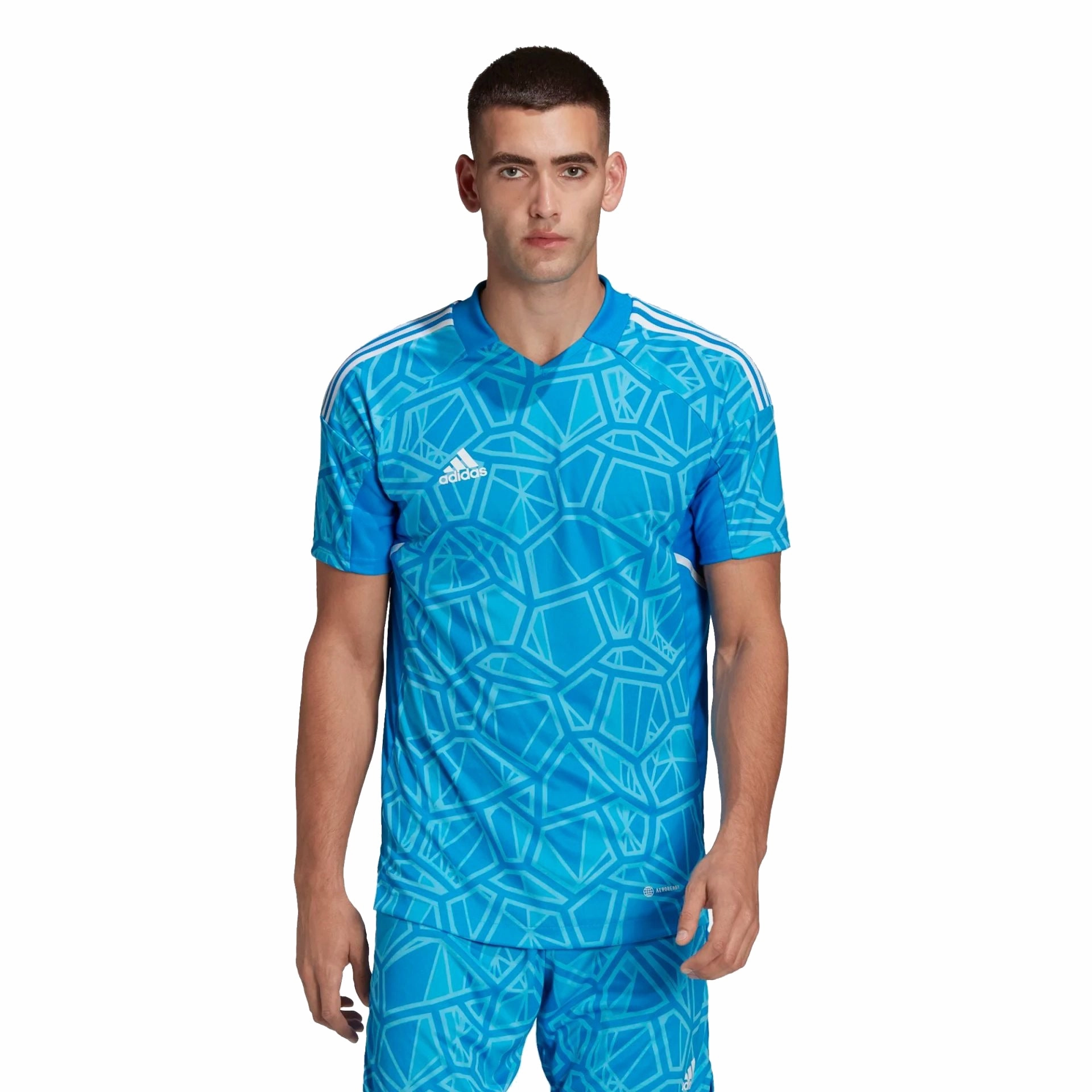 Adidas Men's Condivo 22 Goal Keeper Short Sleeve Soccer Jersey, Blue Rush