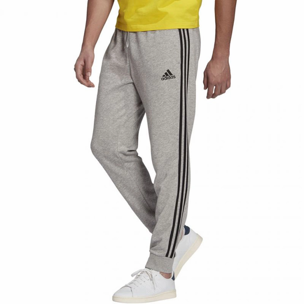 Adidas Men's Essential French Terry Tapered Cuff 3-Stripes Joggers, Medium Grey Heather/Black