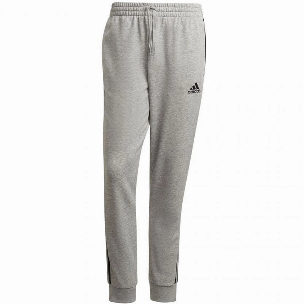 Adidas Men's Essential French Terry Tapered Cuff 3-Stripes Joggers, Medium Grey Heather/Black