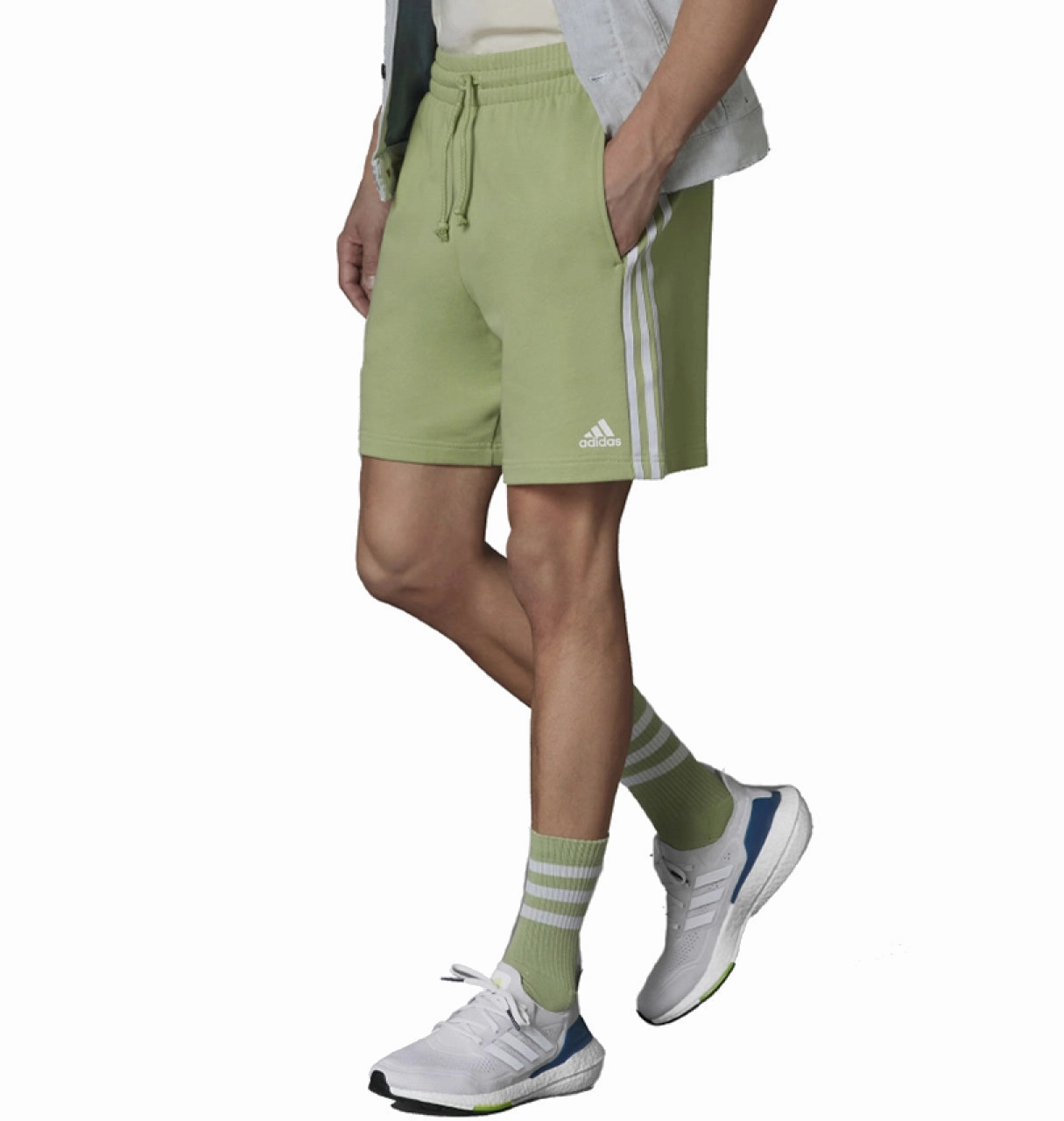 Adidas Men's Grow Positivity Cotton 3-Stripes Shorts, Magic Lime/White
