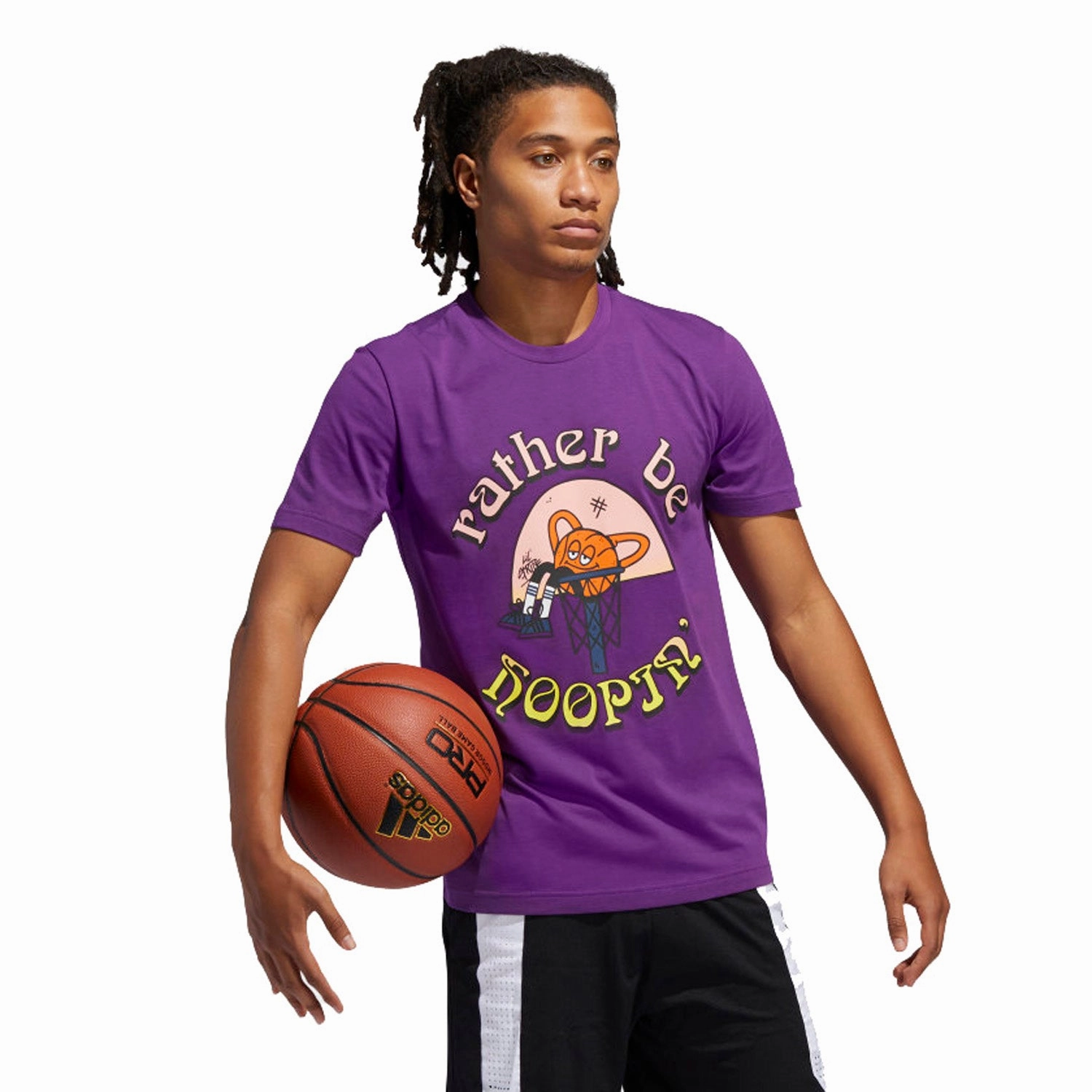 Adidas Men's Lil Stripe Rather Be Hoopin Tee Shirt, Glory Purple