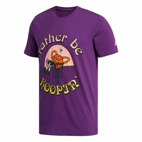 Adidas Men's Lil Stripe Rather Be Hoopin Tee Shirt, Glory Purple