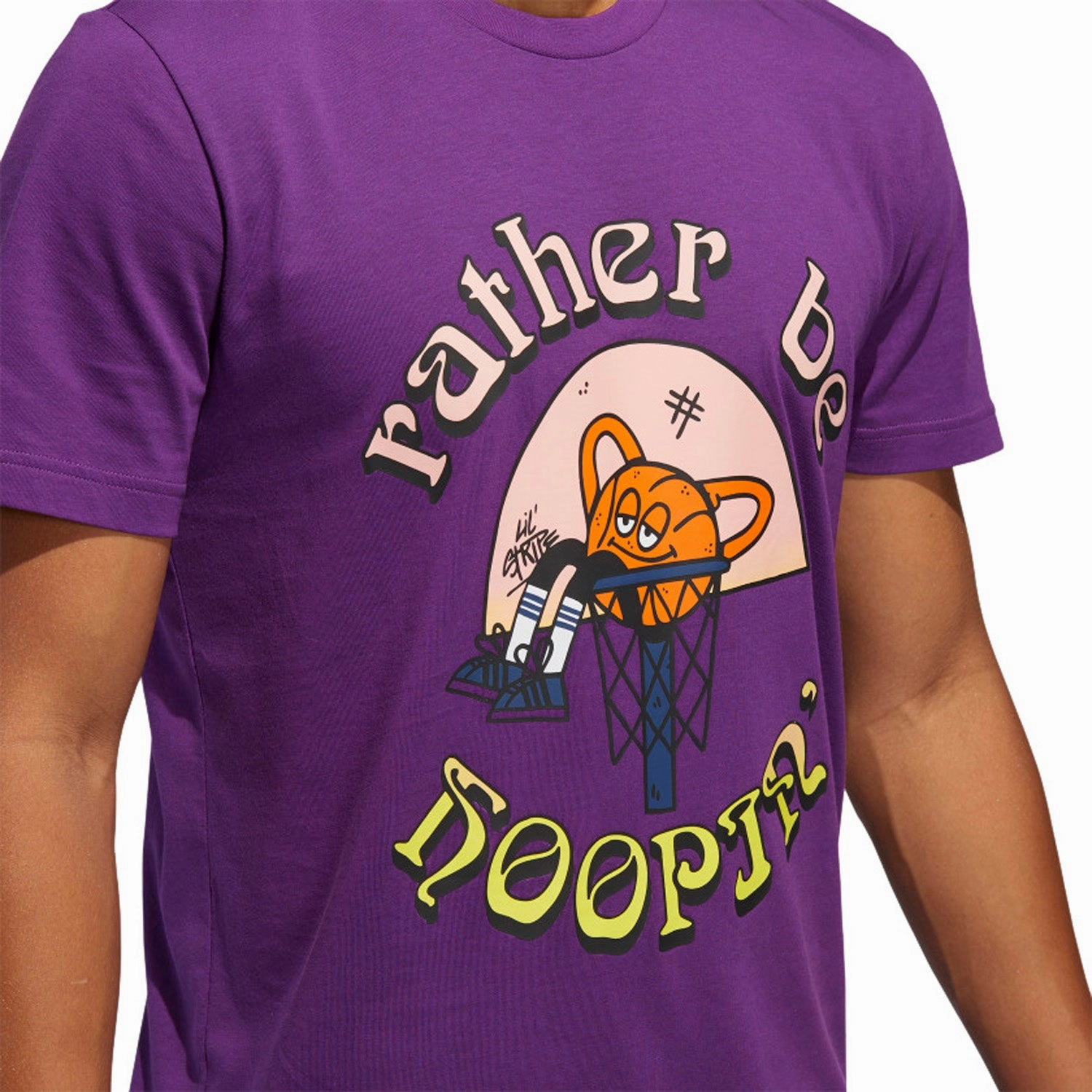 Adidas Men's Lil Stripe Rather Be Hoopin Tee Shirt, Glory Purple