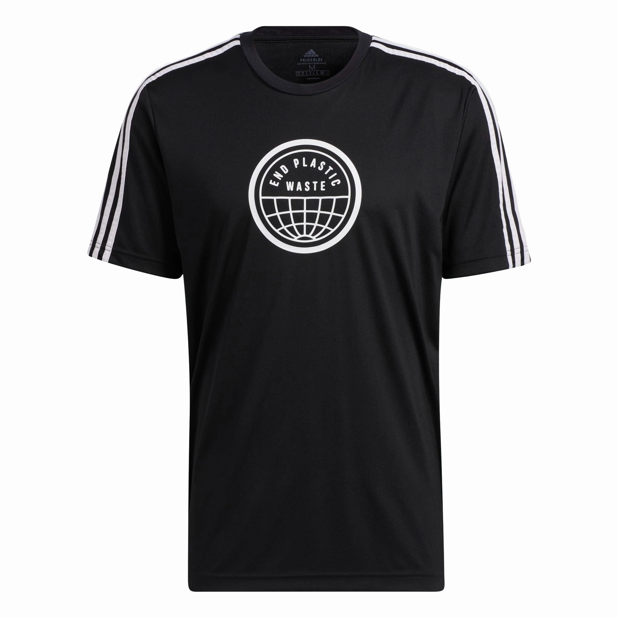 Adidas Men's Primeblue End Plastic Waste 3-Stripes Graphic Tee, Black/White