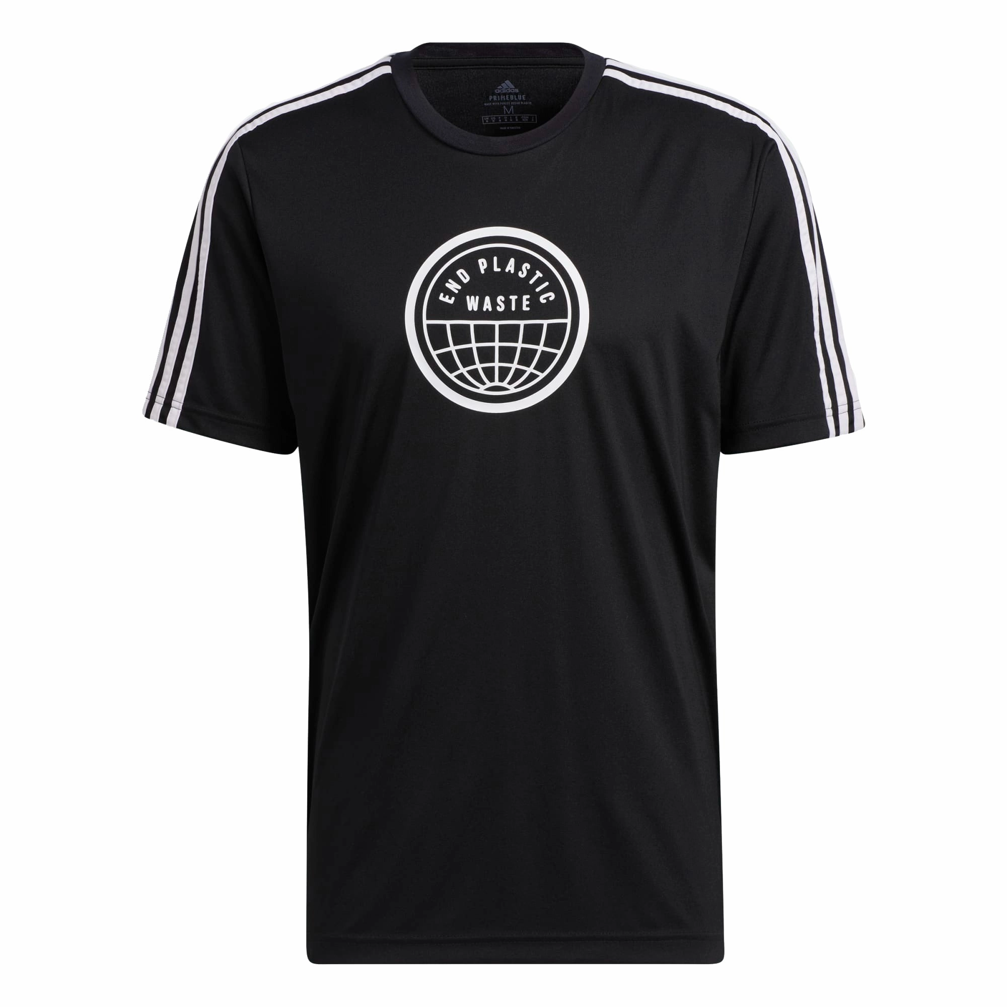 Adidas Men's Primeblue End Plastic Waste 3-Stripes Graphic Tee, Black/White