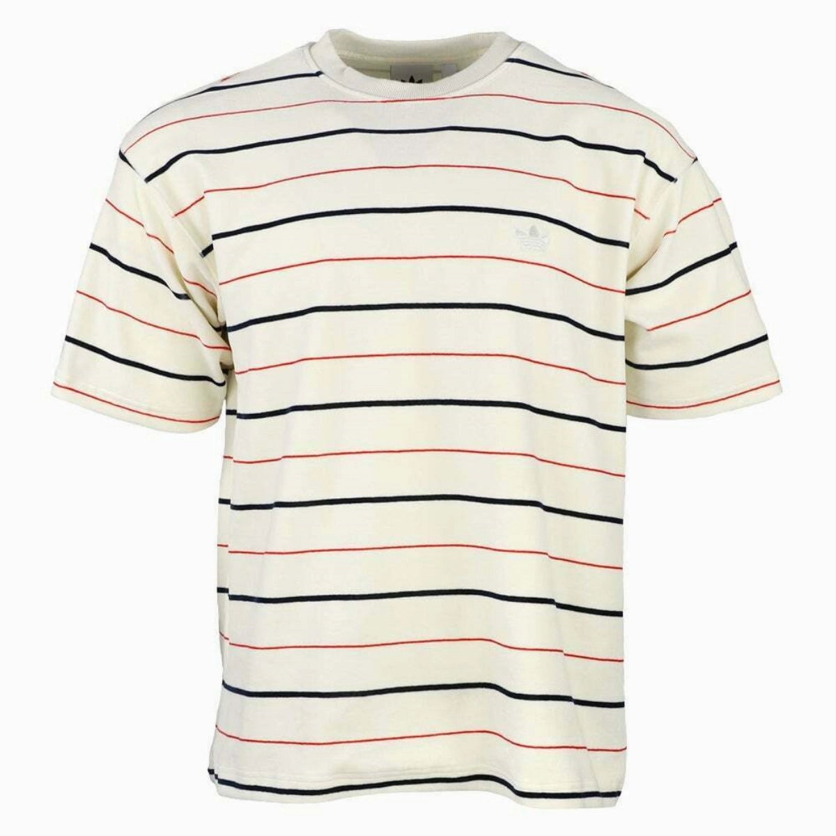 Adidas Men's Short Sleeve Velour Jersey Shirt, Off White, Red & Navy Stripes
