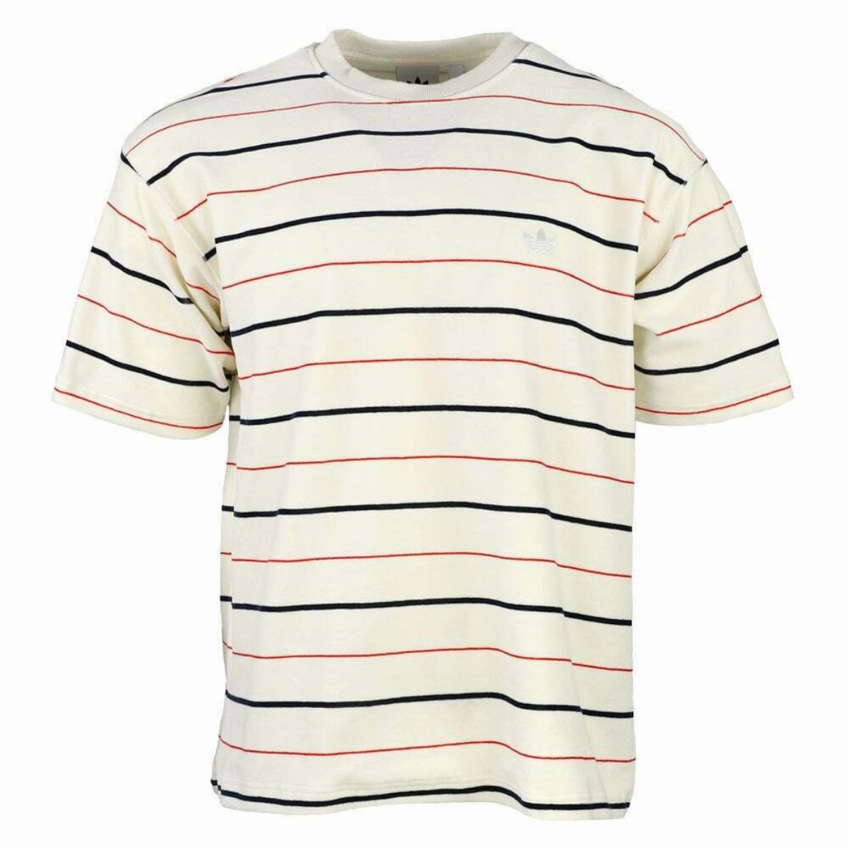 Adidas Men's Short Sleeve Velour Jersey Shirt, Off White, Red & Navy Stripes
