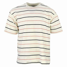 Adidas Men's Short Sleeve Velour Jersey Shirt, Off White, Red & Navy Stripes