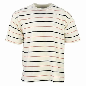 Adidas Men's Short Sleeve Velour Jersey Shirt, Off White, Red & Navy Stripes