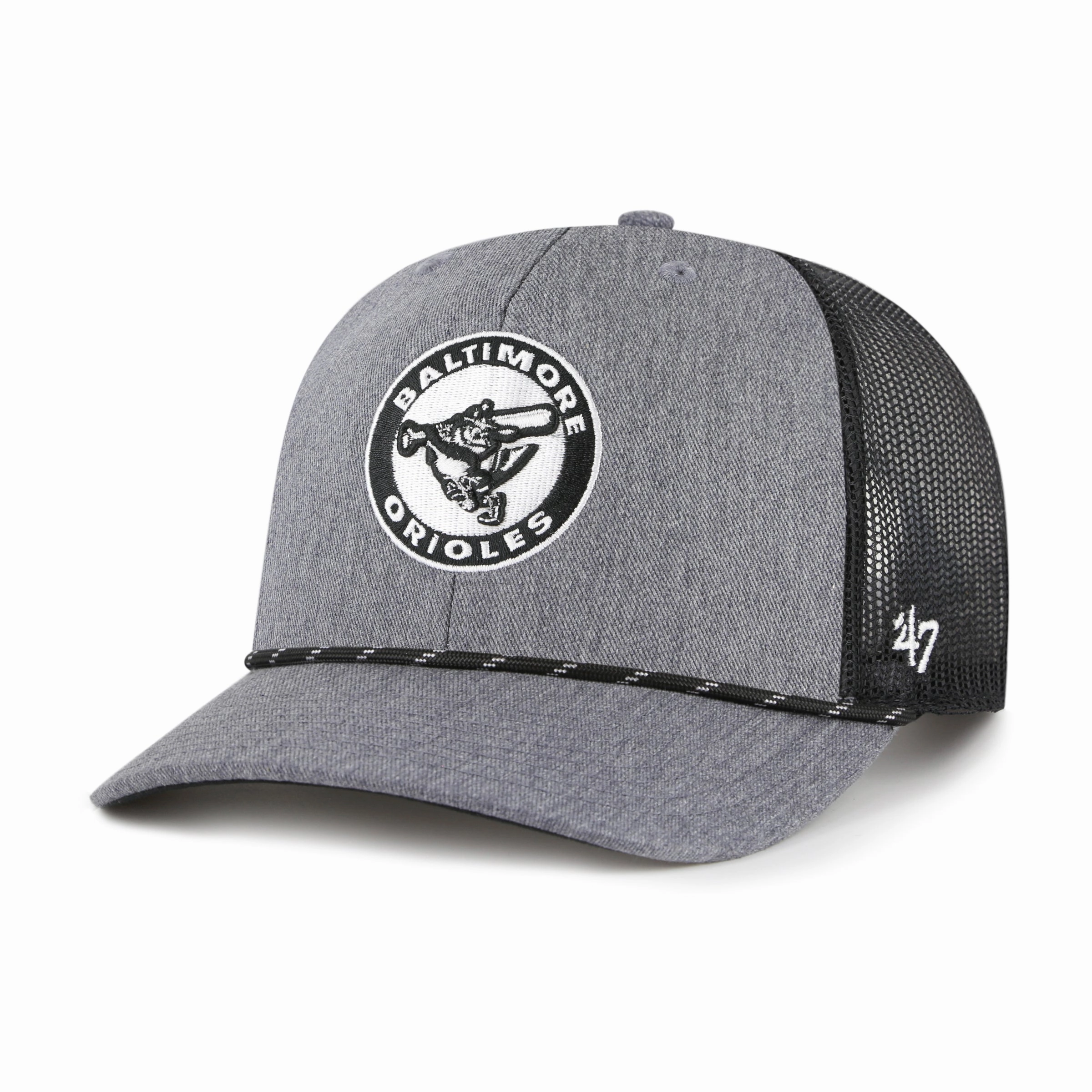 BALTIMORE ORIOLES COOPERSTOWN CARBON ROPE '47 TRUCKER
