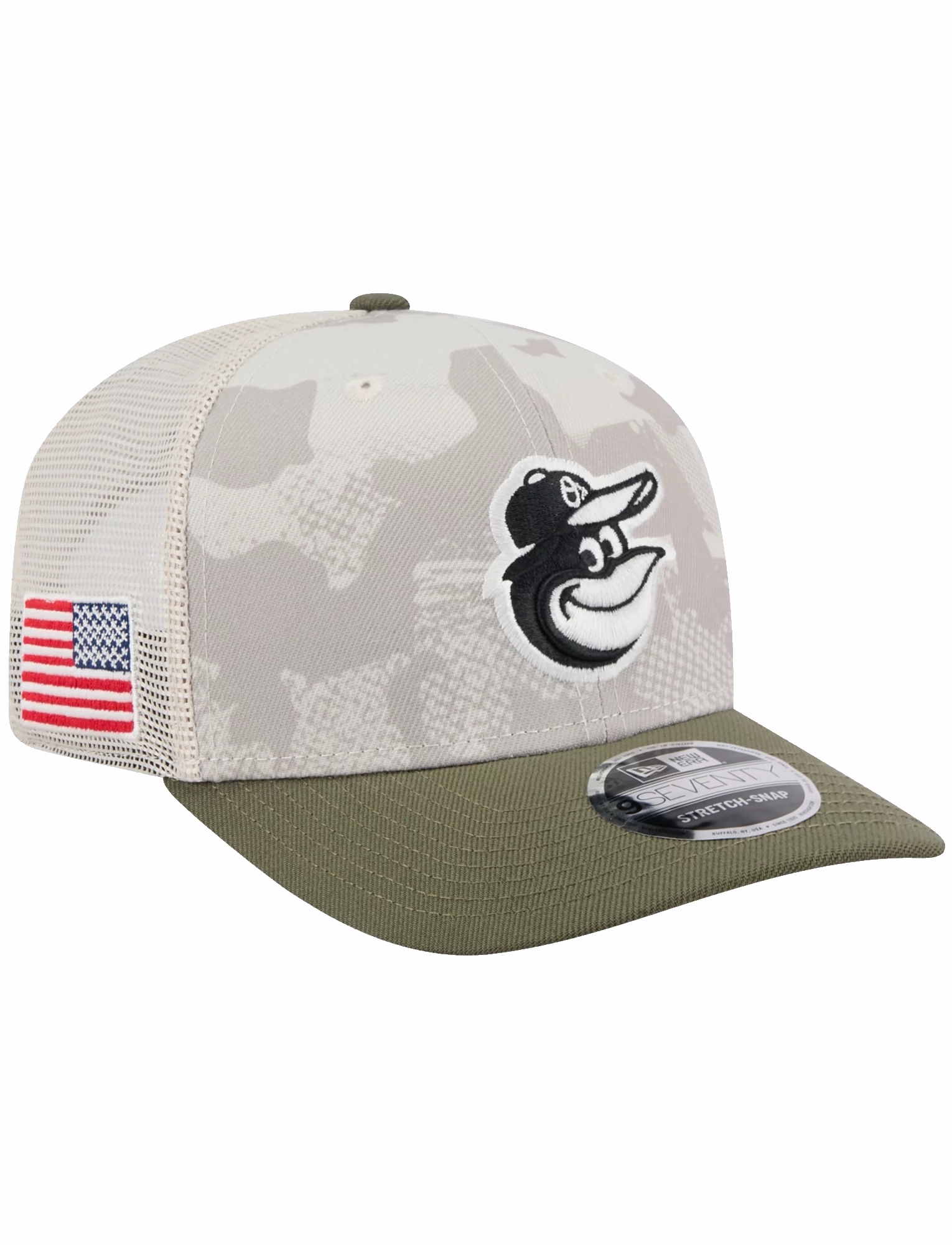 Baltimore Orioles New Era MLB Armed Forces 2025 9SEVENTY Stretch-Snapback Hat