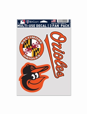 Baltimore Orioles Wincraft MLB Team 3 Pack Decal Set