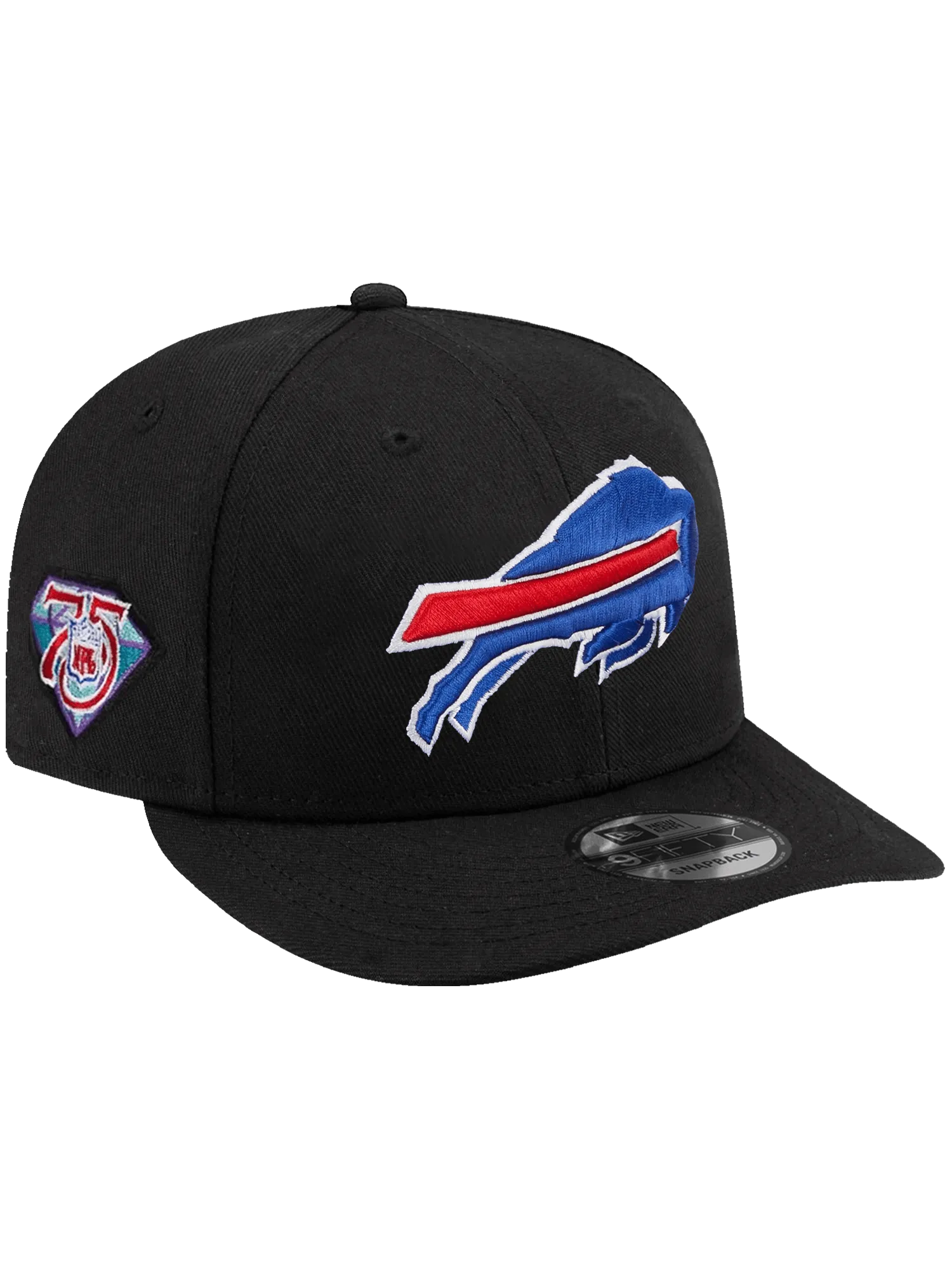 Buffalo Bills New Era NFL 75th Ann Patch 9FIFTY Pre-Curved Snapback Hat - Black