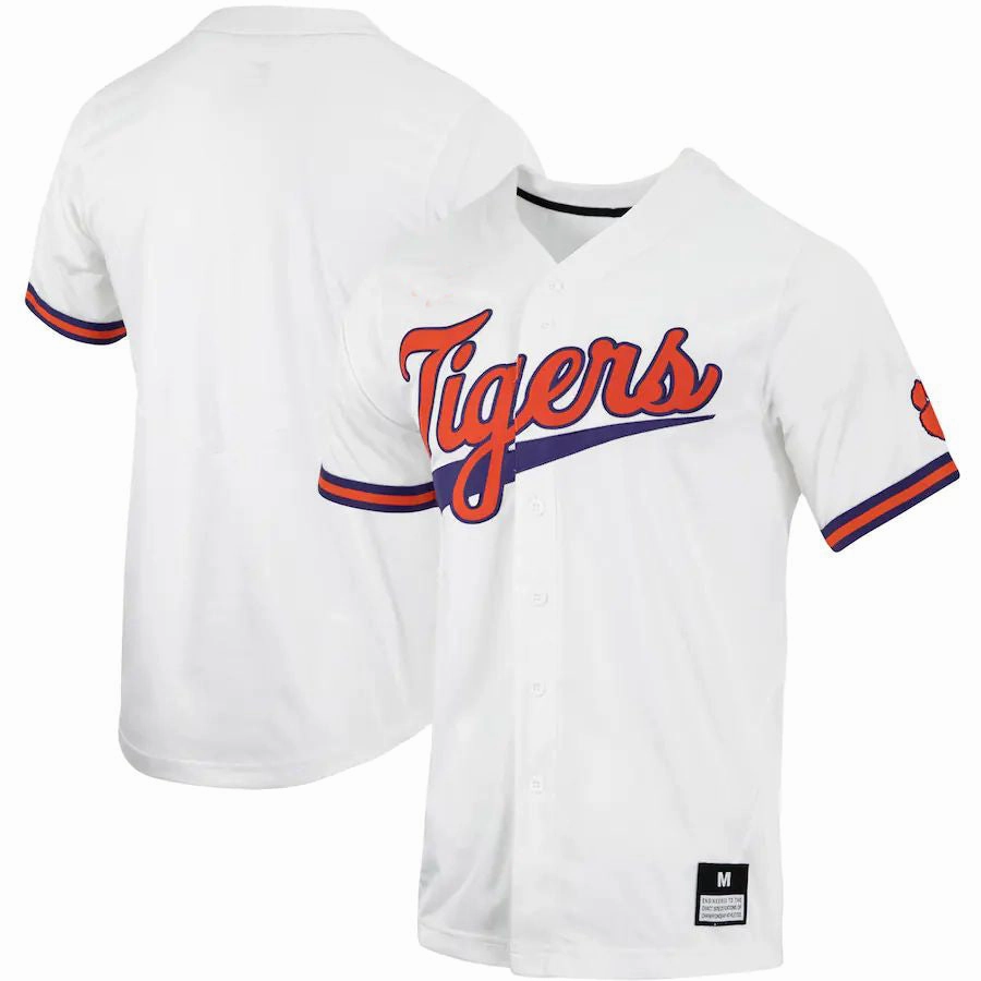 C.Tigers Replica Full-Button Baseball Jersey  White Stitched American College Jerseys
