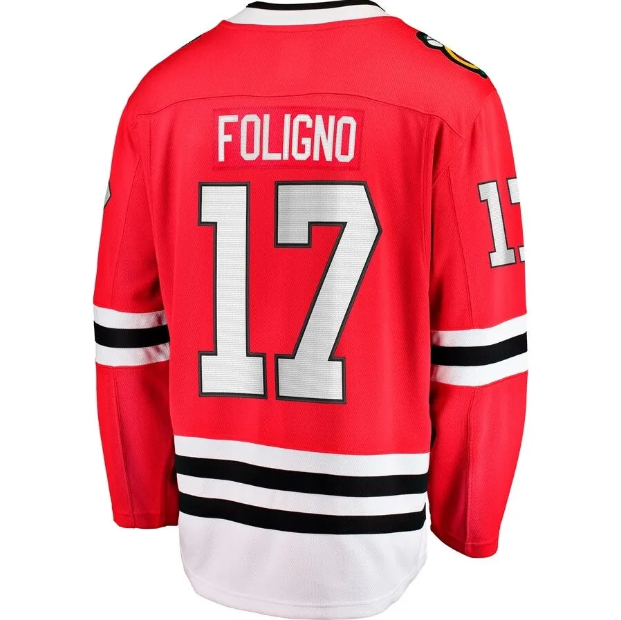 C.Blackhawks #17 Nick Foligno Fanatics Home Breakaway Jersey - Red Stitched American Hockey Jerseys