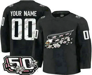 Custom W.Capitals Black 50th Anniversary Authentic Stitched American Hockey Jerseys