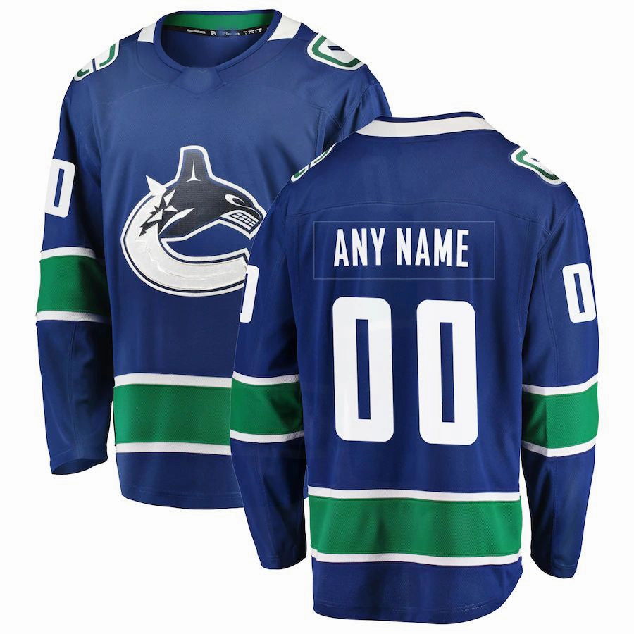 Custom V.Canucks  Fanatics Branded Home Team Breakaway Jersey  Royal Stitched American Hockey Jerseys