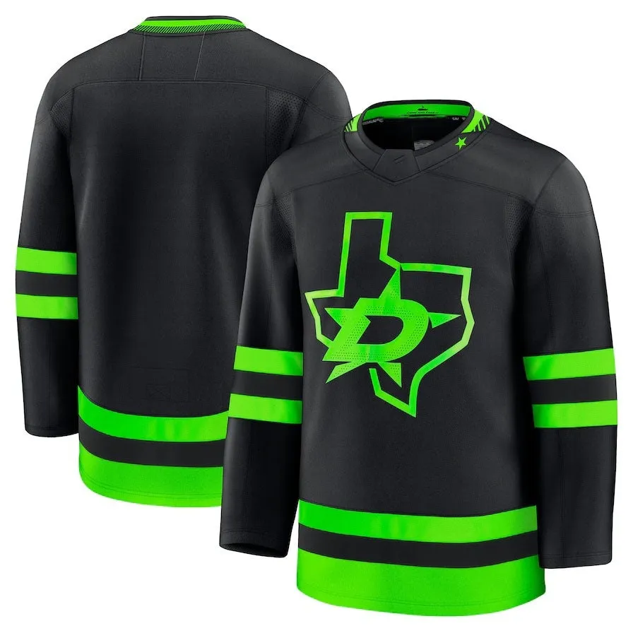 D.Stars Fanatics Alternate Premium Jersey - Black Stitched American Hockey Jerseys
