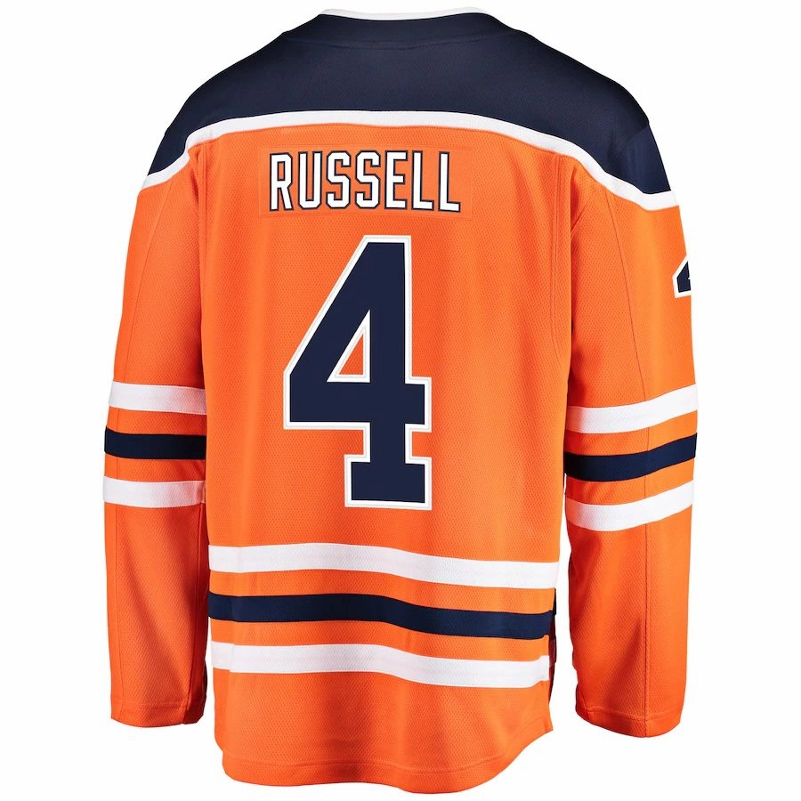 E.Oilers #4 Kris Russell Fanatics Branded Breakaway Player Jersey Orange Stitched American Hockey Jerseys
