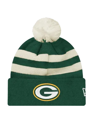 Green Bay Packers New Era NFL Ivory Stripe Pom Knit Beanie - Green