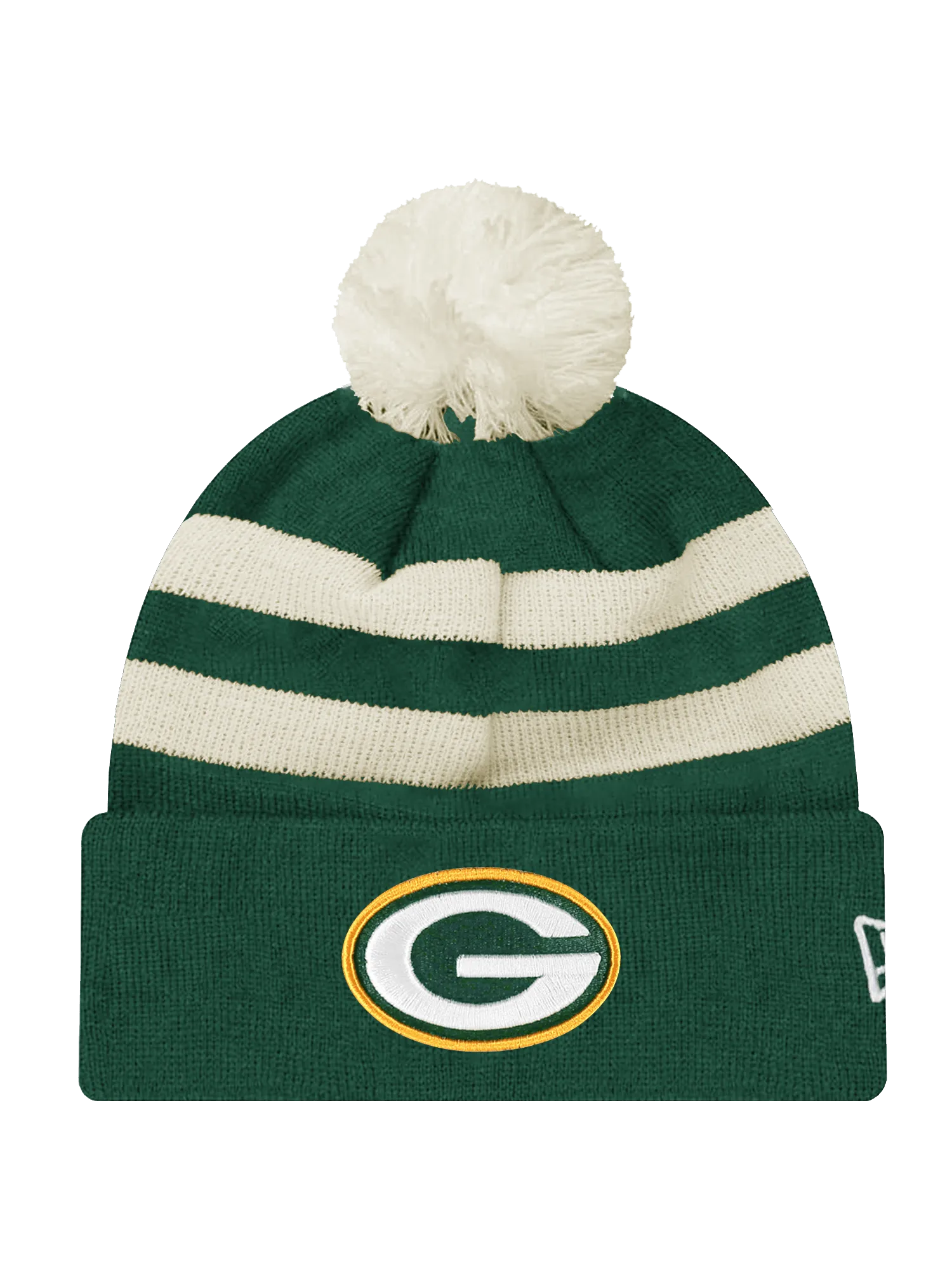Green Bay Packers New Era NFL Ivory Stripe Pom Knit Beanie - Green