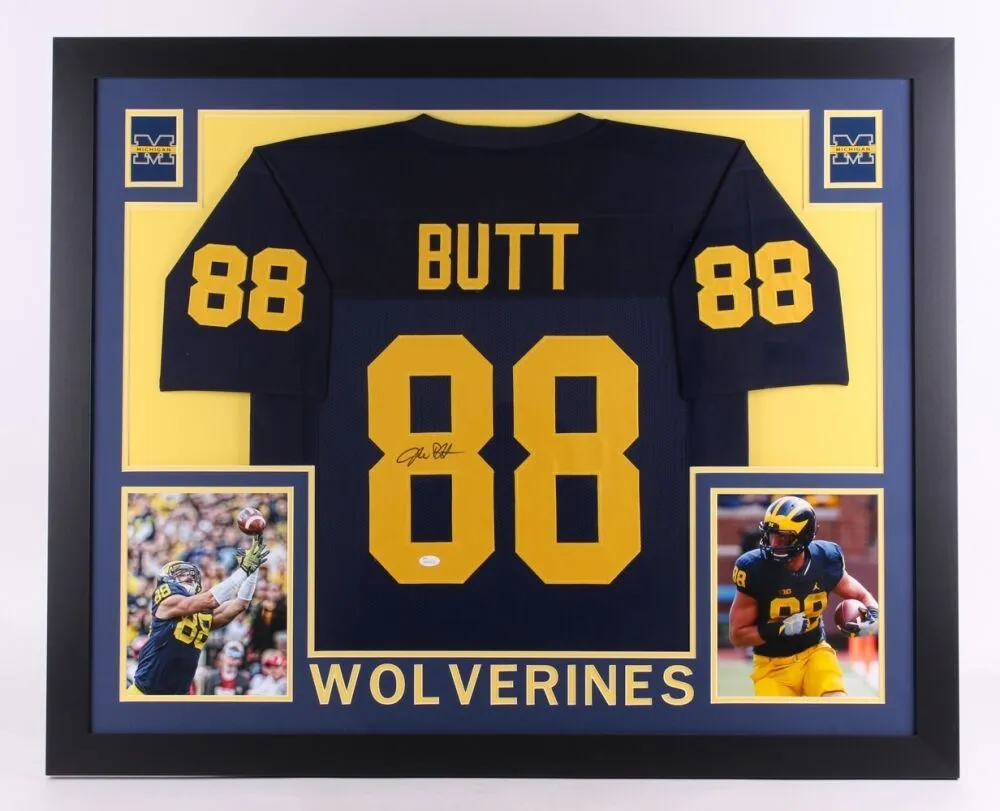 Jake Butt Signed Michigan Wolverines 35" x 43" Framed Jersey (JSA COA) Tight End