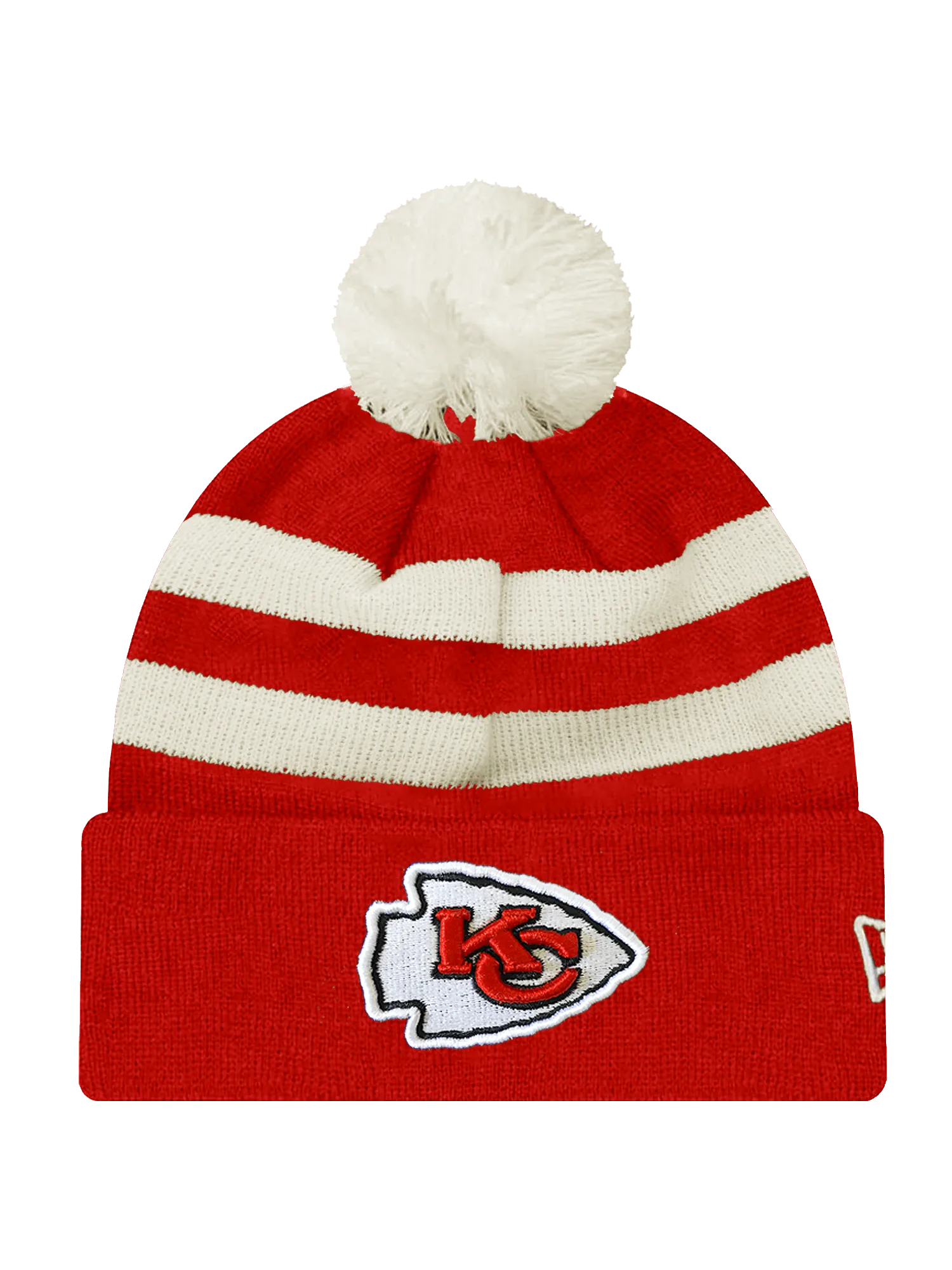 Kansas City Chiefs New Era NFL Ivory Stripe Pom Knit Beanie - Red