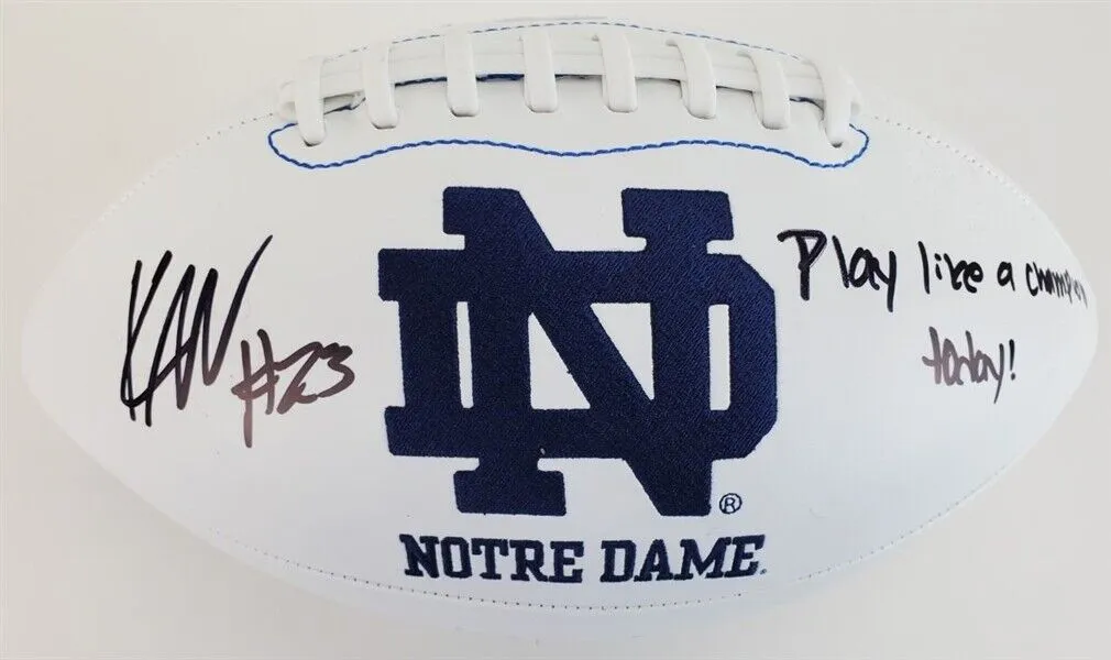 Kyren Williams "Play Like A Champion Today!" Signed Notre Dame Logo Football