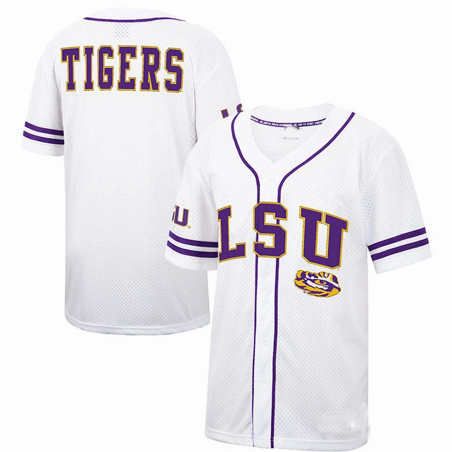 L.Tigers Colosseum Free Spirited Baseball Jersey White Purple Stitched American College Jerseys